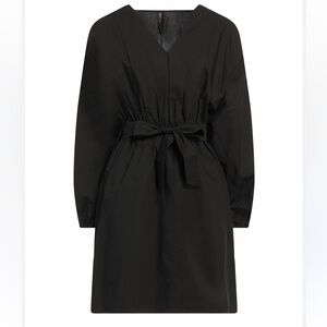 MANILA GRACE Black Tie Front V Neck Midi Dress Size US 14